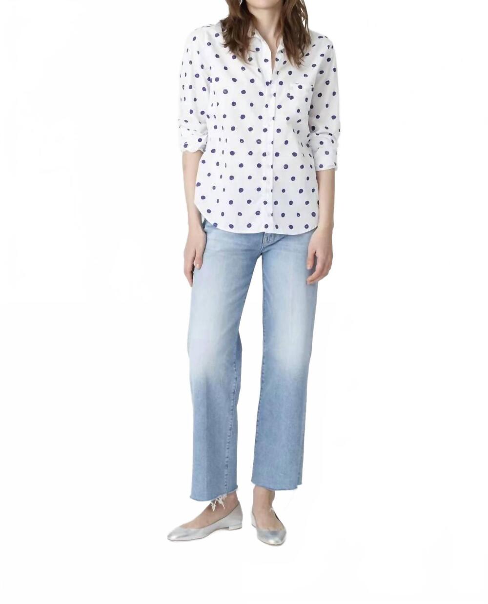 NEW FRANK & EILEEN eileen button down top in blue dots/white